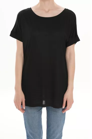 Sırtı Atlet Detaylı Siyah Oversize Kadın T-Shirt